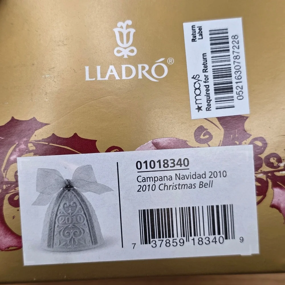 Lladro 2010 Porcelain Christmas Bell Ornament 01018340 Made In Spain NIB